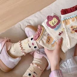Combo 10 Đôi Tất Nữ Cổ Cao Gấu Xoăn Nhiều Hình, Vớ Cotton Cao Cấp Thoáng Khí Giay zep Store 9