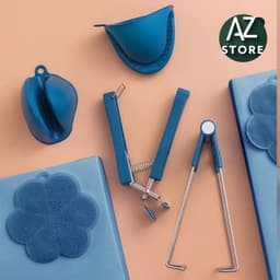 🍀FREESHIP🍀 Bộ Dụng Cụ Kẹp Gắp Đồ Nóng Thức Ăn Đa Năng Inox Chống Bỏng Kèm Găng Tay, Miếng Lót Nồi Silicon [Set 6 món] . 1