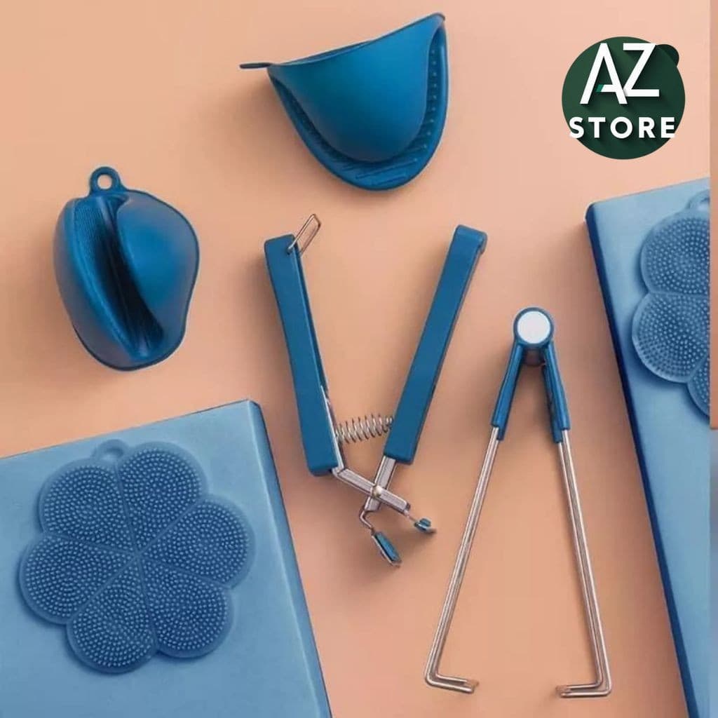 🍀FREESHIP🍀 Bộ Dụng Cụ Kẹp Gắp Đồ Nóng Thức Ăn Đa Năng Inox Chống Bỏng Kèm Găng Tay, Miếng Lót Nồi Silicon [Set 6 món] .