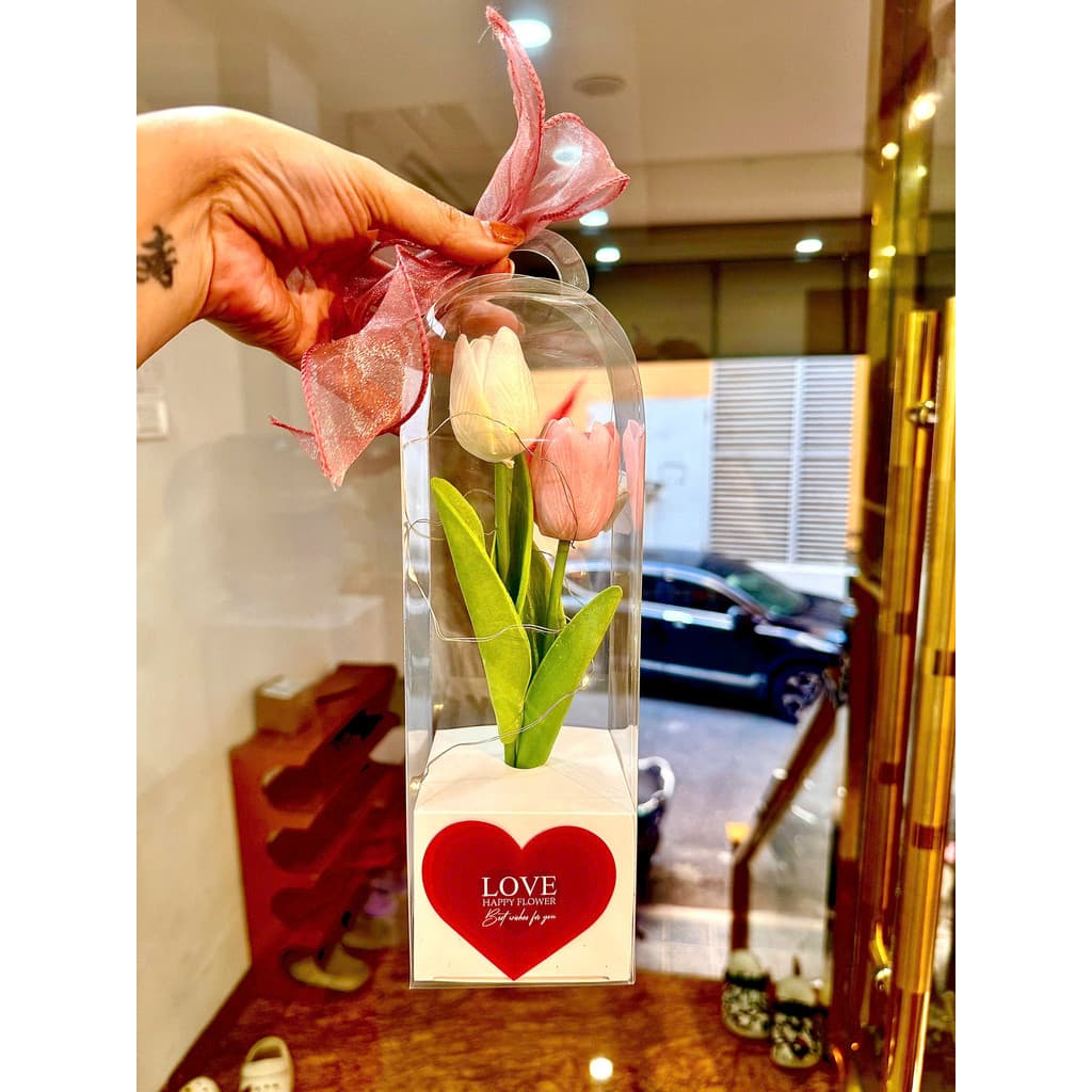 🌷 Combo SỈ -  Hộp Hoa Tulip Hộp Trong Suốt Kèm Đèn Led – Quà Tặng 💖 Ngọt Ngào &amp; Ý Nghĩa 🌷