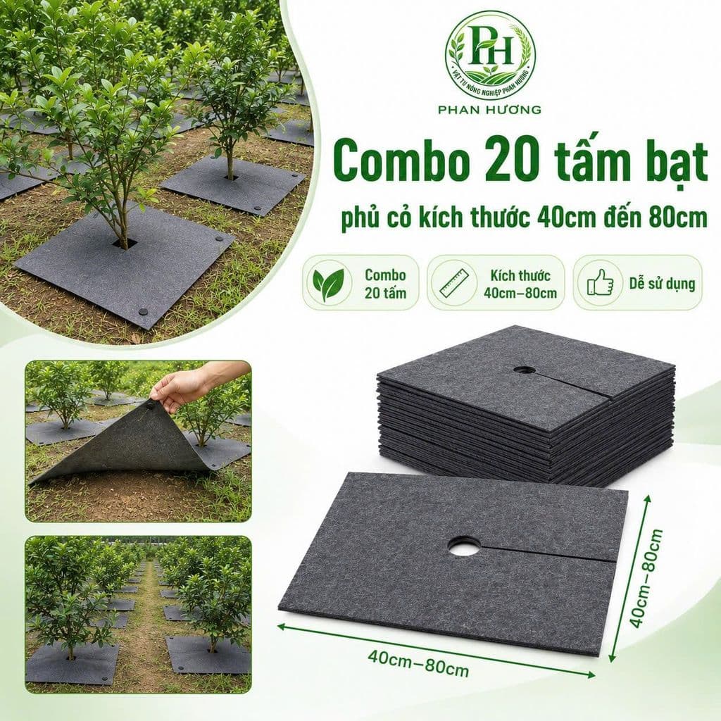 Combo 20 tấm bạt phủ cỏ vải địa kỹ thuật kích thước 40cm đến 80cm