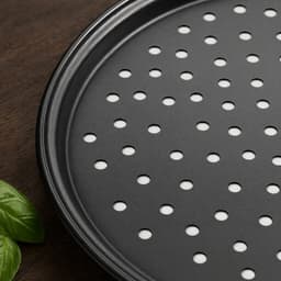Khay nướng bánh pizza ITRENDYZONE1, Bộ chảo pizza đục lỗ chống dính mục đích Mupti, Dụng cụ làm bánh bằng thép Carbon tròn 9 / 10 / 11 / 12 / 14 Inch bền bỉ Dụng cụ nướng bánh bằng thép Carbon giòn & Bubbly 9