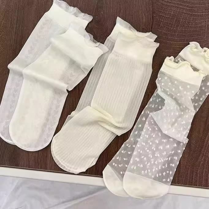 Combo 10 đôi tất trắng ren lưới nữ mùa hè siêu mỏng – mềm mại, thoáng khí, kiểu dáng xinh