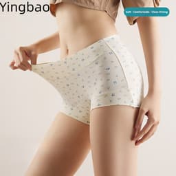 Yingbao 5 Chiếc Cotton Boxer Ngắn Eo Cao Quần Lót Nữ Boyshort Quần Lót Bảo Vệ Toàn Diện Co Giãn In Hoa Kẻ Sọc Quần Lót Plus Kích Thước 6