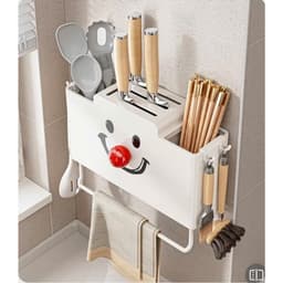 Giá treo dao, đũa, muỗng có móc treo khăn hình chú hề mặt cười dán tường, không cần khoan.  SANSAN 2