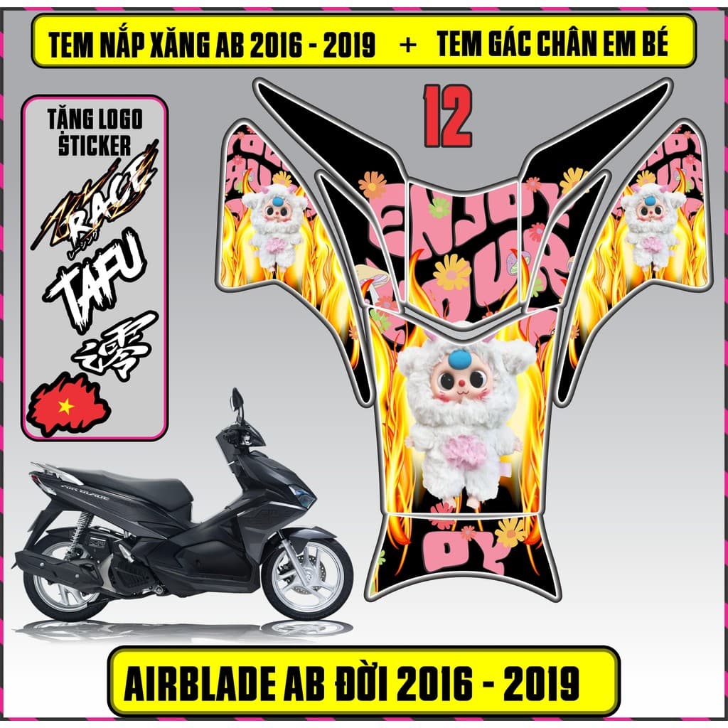 Tem Dán Nắp Xăng + Gác Chân Em Bé Xe AB Đời 2016 - 2019 Decal 3Lớp Mẫu Mới