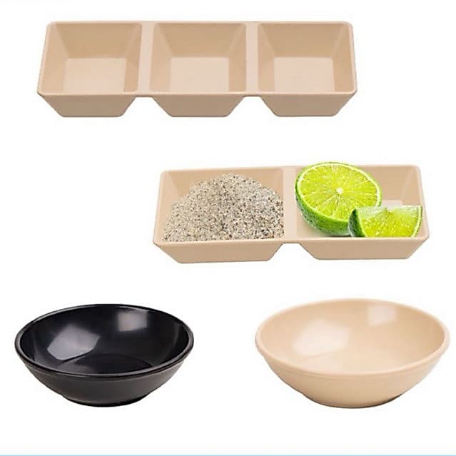 AMIZIN (Có VAT) COMBO 5 Đĩa chấm vuông 1 ngăn 2 ngăn 3 ngăn, đĩa tròn, chén đựng nước chấm, nước sốt Việt Nhật AMIZIN