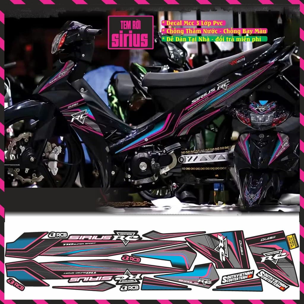 Tem Rời Xe Sirius Mẫu Rc Cực Chất Phối Đủ Màu Decal 3 Lớp