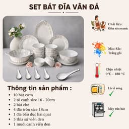 [ GiaDungQueHuong ] Bộ Bát Đĩa Gốm Sứ Họa Tiết Vân Đá MARBLE CAO CẤP - THANH LỊCH TRONG TỪNG CHI TIẾT 2