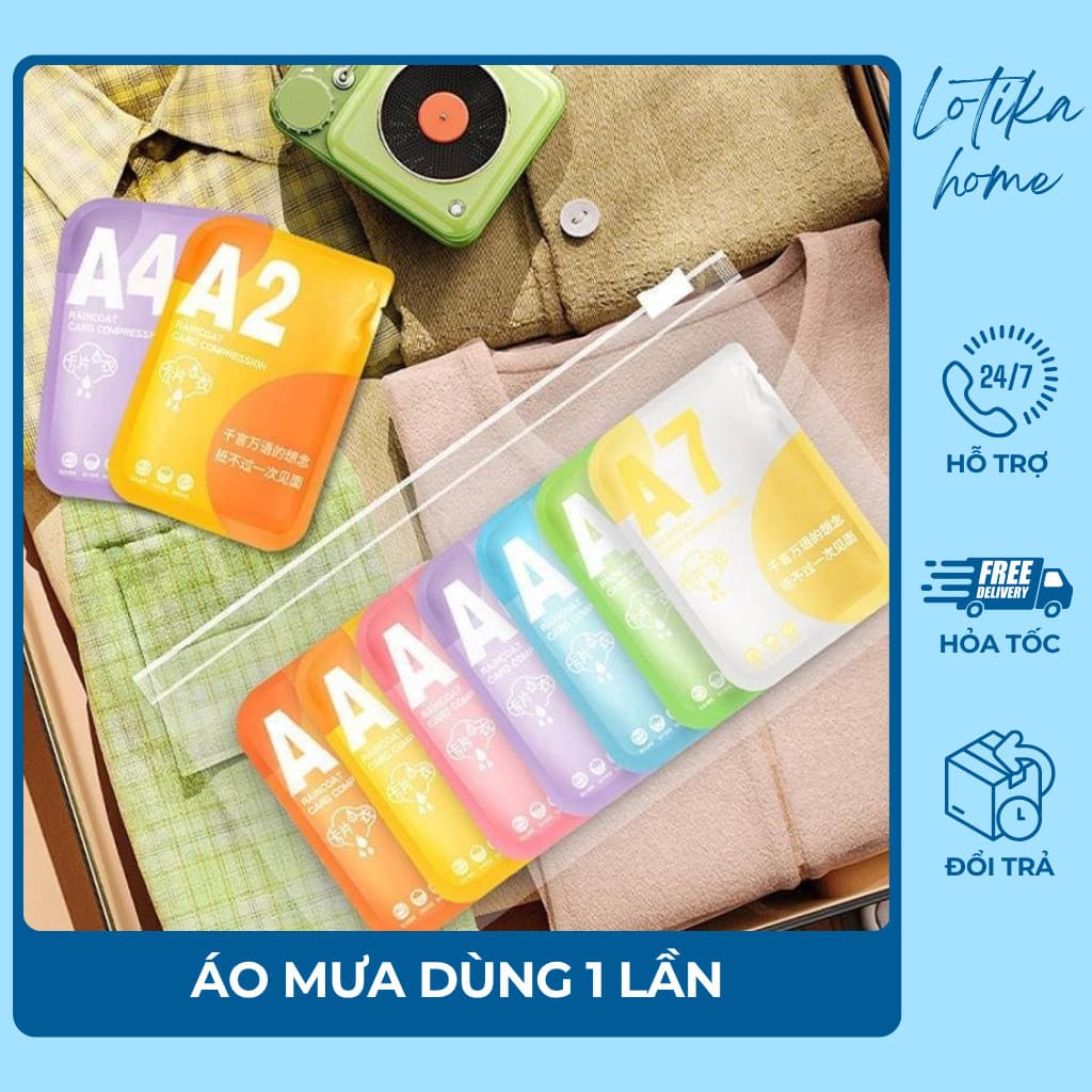 Bộ 7 Áo Mưa Dùng 1 Lần LOTIKA - Chống Nước Tiện Lợi Cho Trẻ Em ,Dễ Dàng Mang Theo Đi Du Lịch, Cắm Trại.