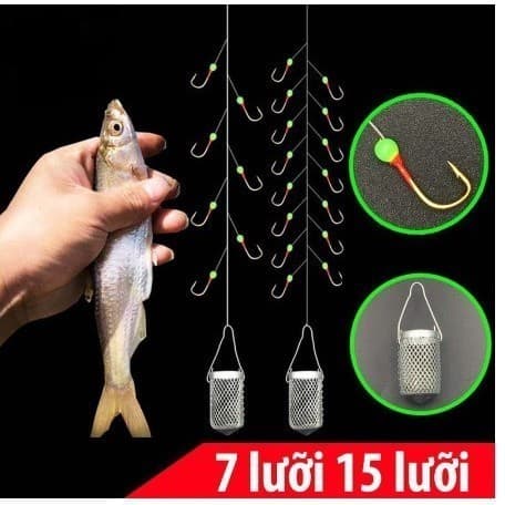 1Bộ Thẻo 7 lưỡi câu cá mương hồ siêu nhạy có rọ sắt