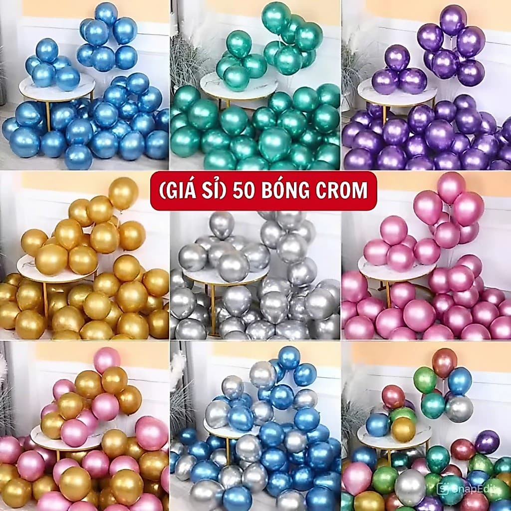 [GIÁ SỈ] Set 50 Bóng Bay Mạ Chrome Siêu Nhũ Trang Trí Sinh Nhật ,Bong Bóng Trang Trí Phòng Cưới, Sự Kiện