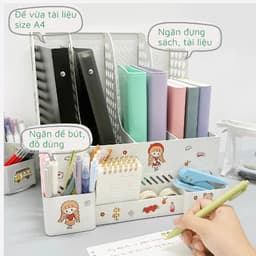 Khay kệ đựng tài liệu 4 ngăn xinh xắn, Giá kệ đựng sách vở để bàn decor bàn học BG03 4