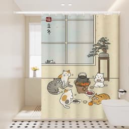 Rèm tắm mèo hoạt hình phong cách Nhật Bản, vách ngăn phòng tắm chống thấm nước dày để tách khô ướt 3