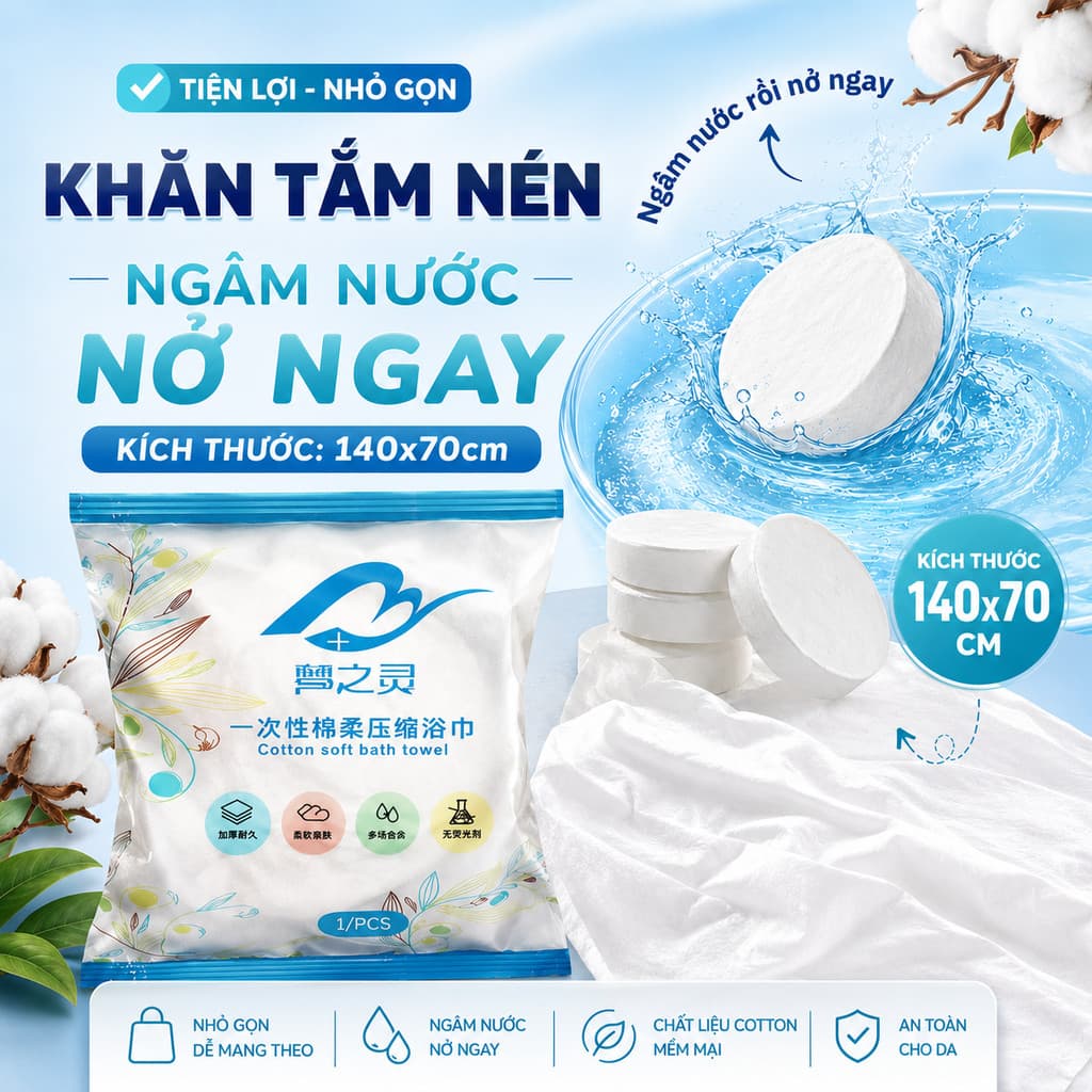 Khăn Tắm Nén 70x140cm Khăn Cotton Dùng Một Lần Khăn Du Lịch Khách Sạn Cắm Trại Tiện Lợi