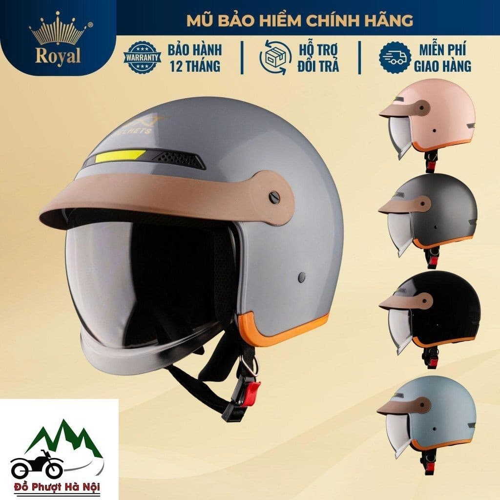 Mũ bảo hiểm xe máy 3/4 GXT139 kính âm kèm lưỡi trai, Royal 139 luxury sản xuất bơi royal Đồ Phượt HN