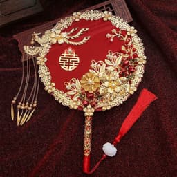 Quạt tròn cô dâu phụ kiện cầm tay chụp ảnh cổ trang đám cưới sang trọng 3