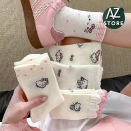 [COMBO 10 ĐÔI]Tất màu kem hello kitty cổ cao phong cách co giãn dễ thương Vớ cotton 4 chiều 1