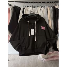 Áo khoác nỉ hoodie unisex rộng form, nhiều màu sắc nam nữ, tay phồng, thiết kế lá cờ Mỹ thoitrangthubio 4