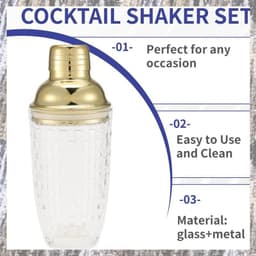 [Z F L U] Bộ bình lắc cocktail thủy tinh 13Oz - Bình lắc thủy tinh cho cocktail, Bình lắc đồ uống Bình lắc cocktail và cocktail Vàng Dễ sử dụng 3