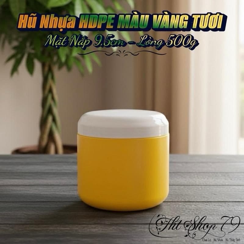 [Combo 10] Hũ nhựa HDPE 500gr, màu vàng tươi, dùng để đựng kem ủ đựng kem body, đựng kem dưỡng