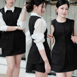 Sét  Váy Áo Gile Vest Cúc Bọc Sang Trọng Phối Sơ Mi Tơ Thanh Lịch Chansee Studio 3