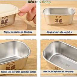 Hộp Chữ Đông Ăn Dặm Cho Bé, Hộp Inox 304 Có Nắp 110ML, Hộp Đựng Gia Vị, Nước Chấm Có Nắp Đậy Chống Tràn 8