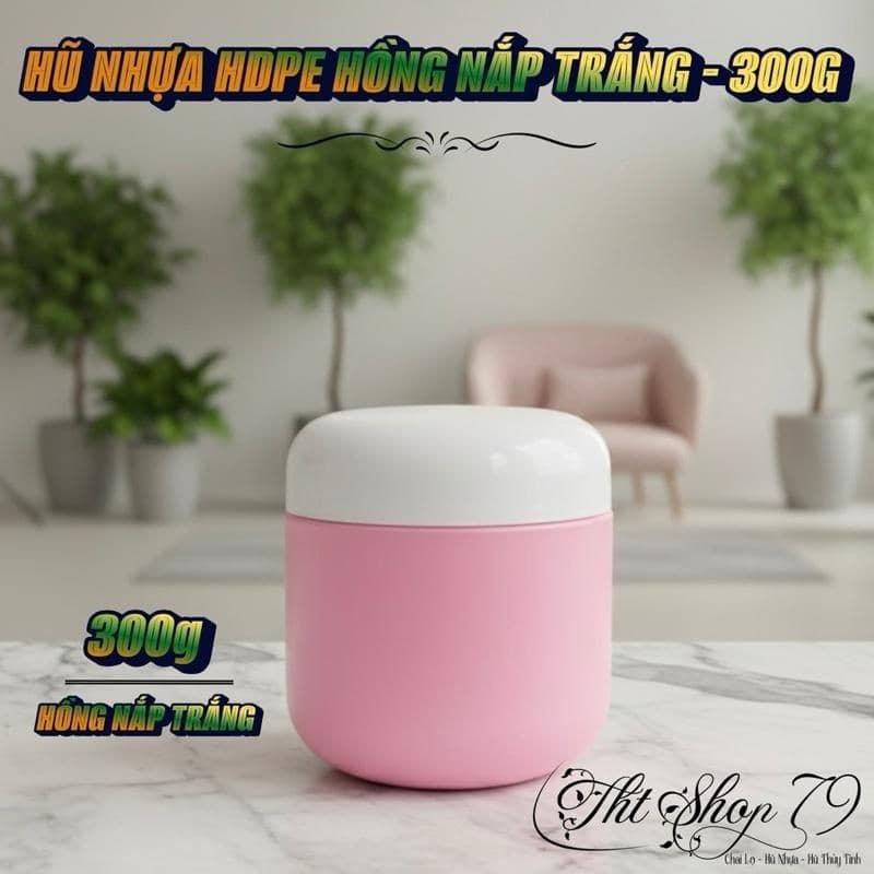 [Combo 10] Hũ nhựa HDPE 300g hồng nắp trắng, dùng để đựng và bảo quản kem body