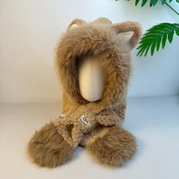 Mũ tai mèo bông liền khăn lông xù, mũ trùm đầu giữ ấm che tai cổ, phụ kiện mùa đông dễ thương ulzzang free size nữ 5