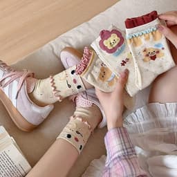 Combo 10 Đôi Tất Nữ Cổ Cao Gấu Xoăn Nhiều Hình, Vớ Cotton Cao Cấp Thoáng Khí Giay zep Store 2
