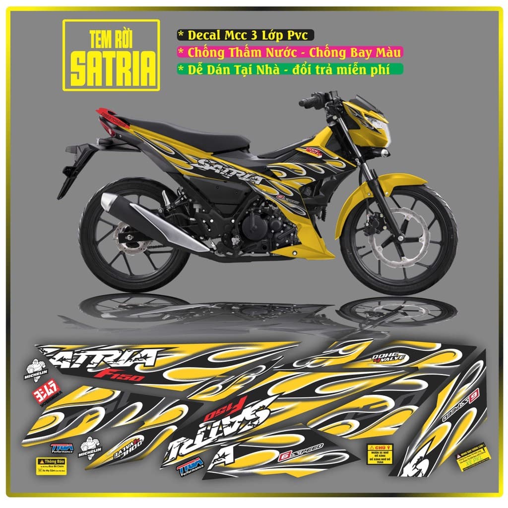 Tem Rời Dán Xe Satria Đẹp hót Mẫu Mới Ra lò Cực Chất Decal 3 lớp chất