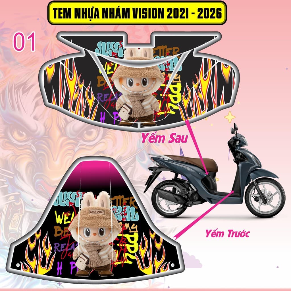Tem Dán Nhựa Nhám Vision 2021 - 2026 labubu decal 3lớp chống thấm nước