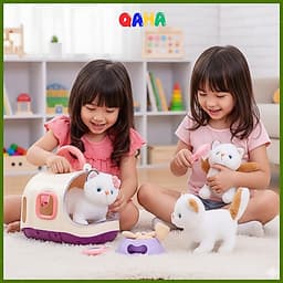 Đồ chơi chăm sóc thú cưng, lồng thỏ bông, mèo bông, chó bông biết đi kêu, vẫy đuôi kèm phụ kiện, ba lô chó bông 1