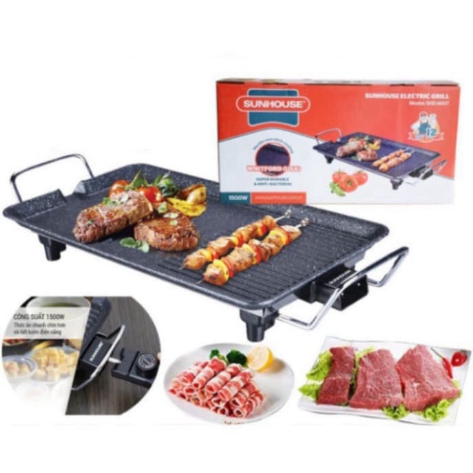 Bếp nướng điện Sunhouse không khó SHD4607 công suất 1500w 6 mức nhiệt, mặt tráng men chống dính,kjo