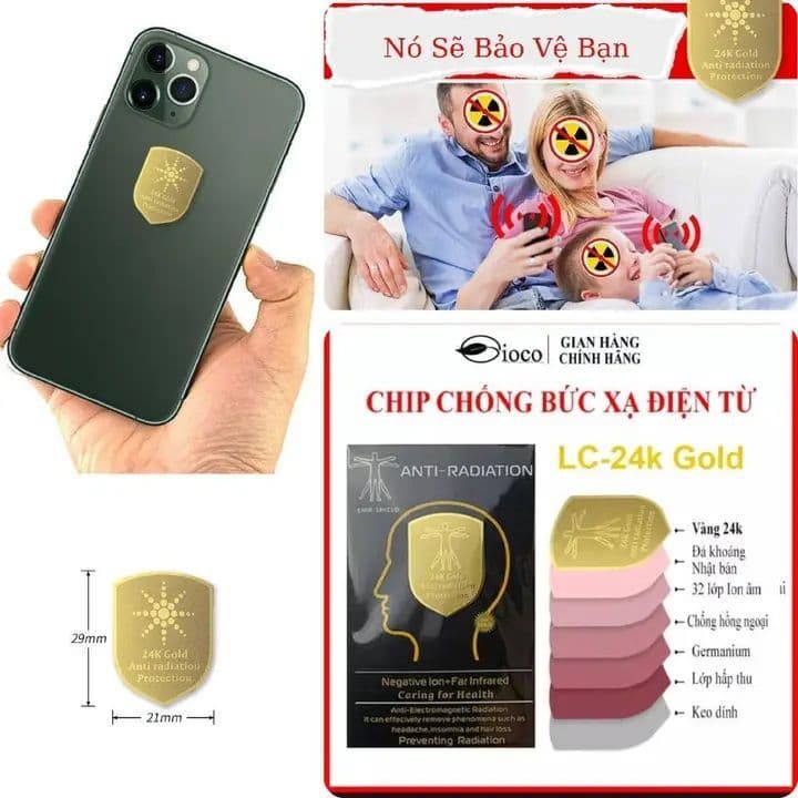 Miếng Dán Ngăn Bức Xạ Điện Từ Hàn Quốc - 24K Gold, Miếng Dán điện thȯại Chống Bức Xạ Có Hại Với Con Người