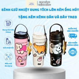 Bình giữ nhiệt Inox 316 chống gỉ dung tích lớn 720ml Cốc giữ nhiệt 2 đầu vòi uống tặng kèm phụ kiện 1