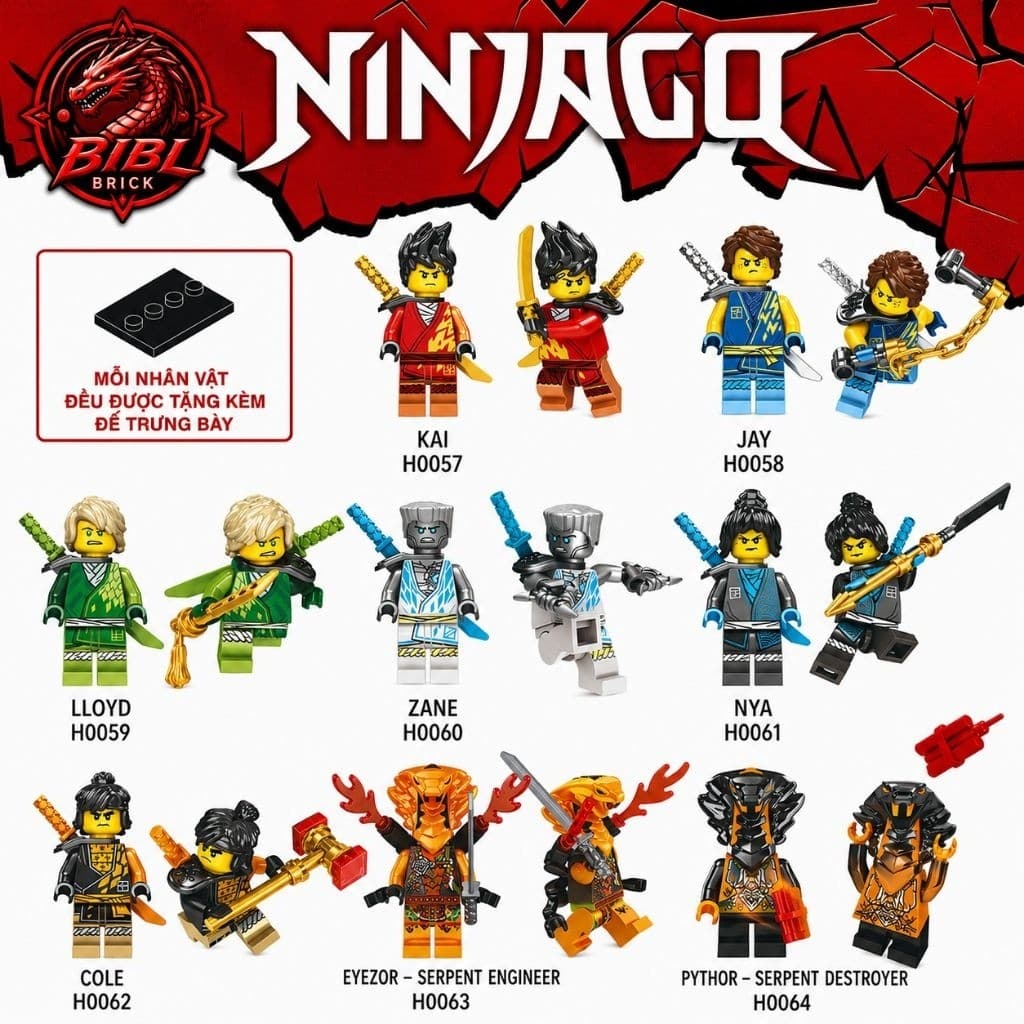 [CÓ SẴN][IN LƯNG][2 Mặt]Mô Hình Nhân Vật Ninjago Có Tóc- Lắp Ghép Ninjago Core Evo-Mãng Xà Sepentine