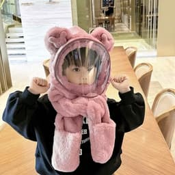 Mũ Len Trùm Đầu Có Kính Chắn Gió Kèm Khăn Quàng Cổ Và Găng Tay Cho Bé, Nón Len Lông Cừu Có Bao Tay Cho Bé 3