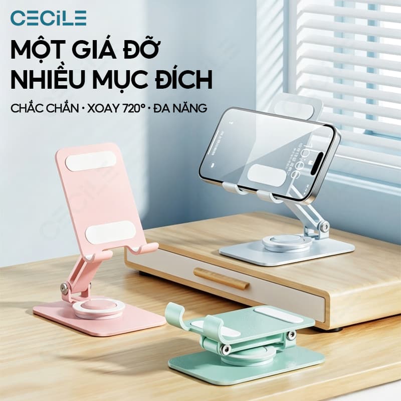 Giá Đỡ Điện Thoại Kim Loại Xoay 720° Điều Chỉnh Đa Góc Gập Gọn Cho Tablet iPad Livestream Để Bàn