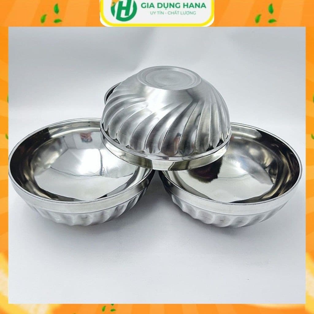 Combo 2 Bát Cơm  inox 2 lớp cách nhiệt họa tiết xoắn đường kính 11,5cm Chén ăn cơm bằng inox cao cấp