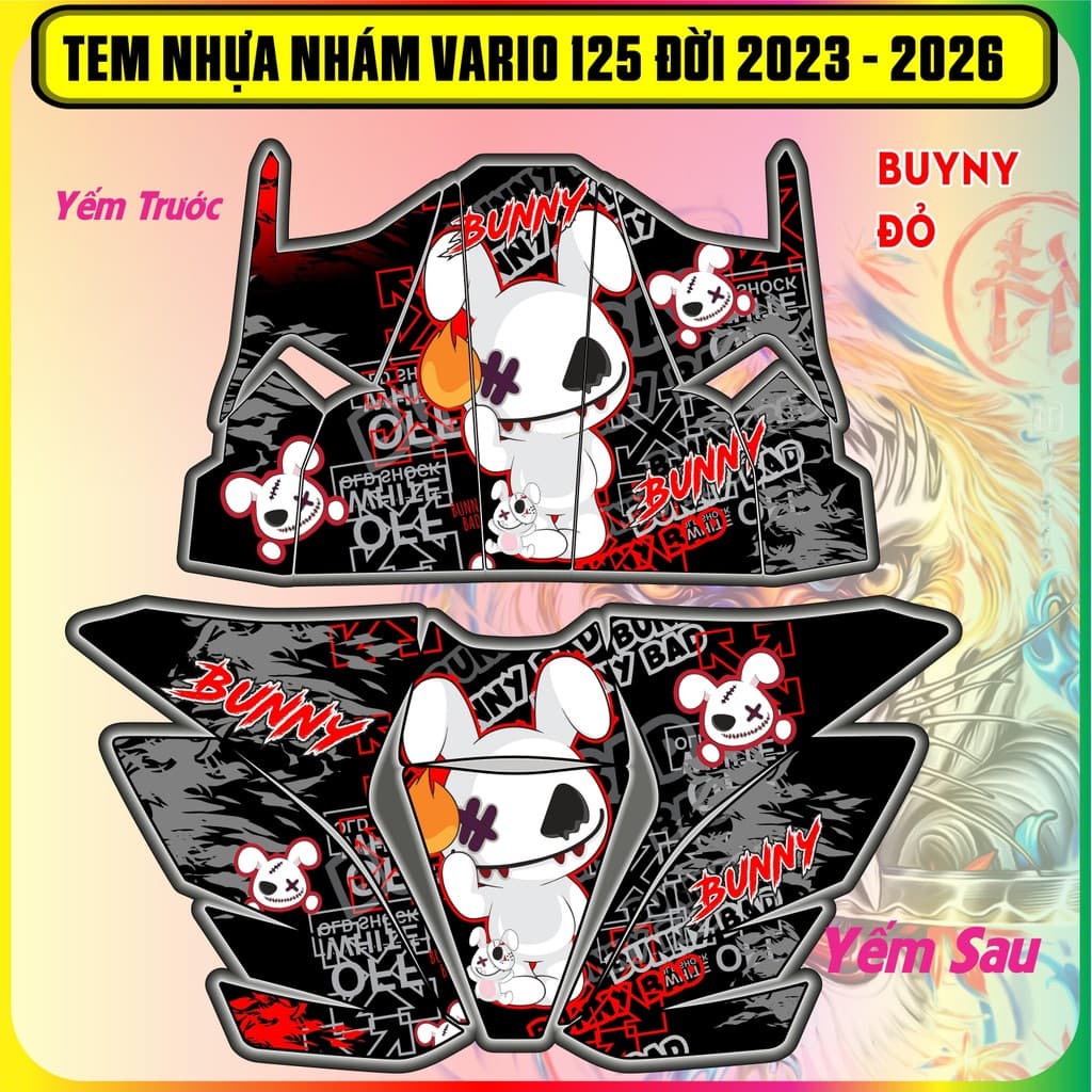 Tem Dán Nhựa Nhám Vario 125 2023-2025  Mẫu Bunny Cực Chất Đủ Màu Sắc Decal 3 Lớp