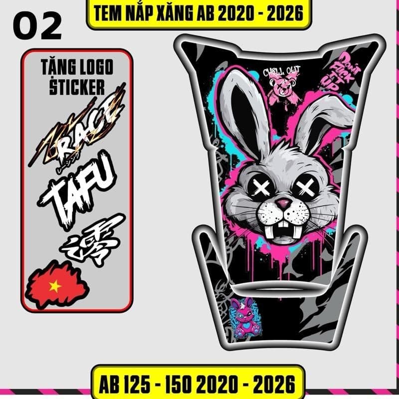 Tem Dán Nắp Xăng Ab 2020 - 2025 (Lưu ý :AB 2026 DÁN KHÔNG VỪA) Tem AB 125 150 Yếm Nhiều Mẫu Decal Cao Cấp