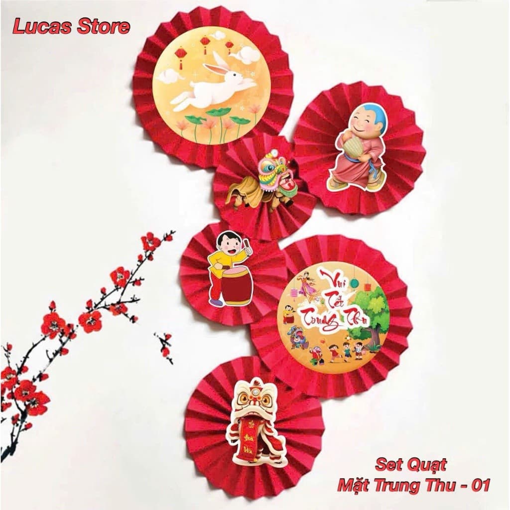 Set Quạt Trang Trí Trung Thu, Tết Cổ Truyền - Set 6 Quạt + Mặt Tết Trung Thu shop Tuấn Bạch sỉ lẻ