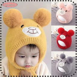 Mũ len Phủ Tai Mặt Gấu cho bé - Mũ len Dệt Kim KÍN CỔ Mềm Mại Dễ Thương (tuyển sỉ) 9