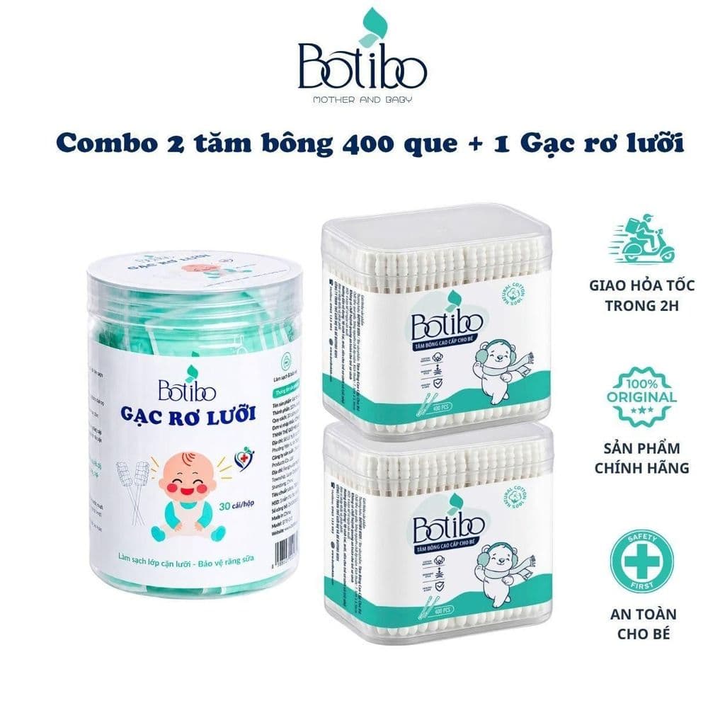(Combo 1 hộp gạc + 2 tăm bông 400 que) Hộp 30 que gạc rơ luoi cho bé cao cấp an toàn hộp 30 tưa luoi vệ sinh răng miệng