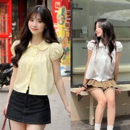 Áo kiểu nữ dáng babydoll 4 cúc xinh xắn cổ bèo tay bồng cực xinh ngọt ngào  CB4NU 2