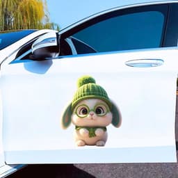 Decal Dán Xe Hơi Hình Thỏ Trắng Đeo Kính Đội Mũ Dễ Thương Chống Thấm Nước 4