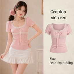 Áo thun nữ croptop viền ren phong cách tiểu thư chất thun tăm xinh đẹp  KD74 - Sam botique 1
