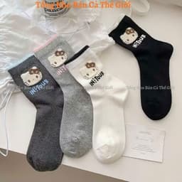 Set 10 Đôi Tất Nữ Cổ Cao Mèo Kitty in Tour Dệt Kim Cotton Siêu xᶖnh Xắn Dễ Thương Mẫu Mới 2026 -  VOICON-[TV01] 3