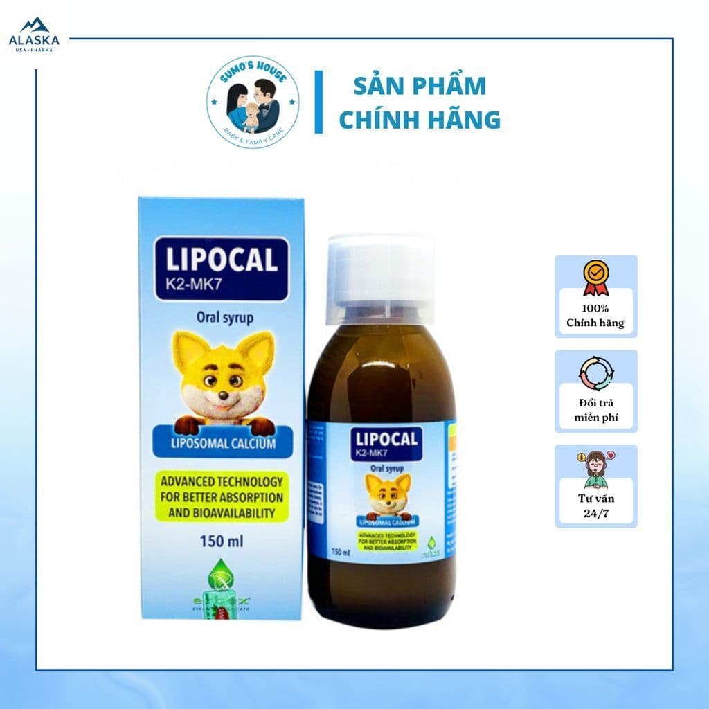 LIPOCAL K2-MK7 - Canxi Thực Vật Giúp Bé Tăng Chiều Cao, Xương Chắc Khỏe (150ml)